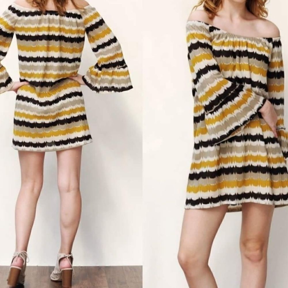 Striped Metallic Off Shoulder Dress - Picture 4 of 15